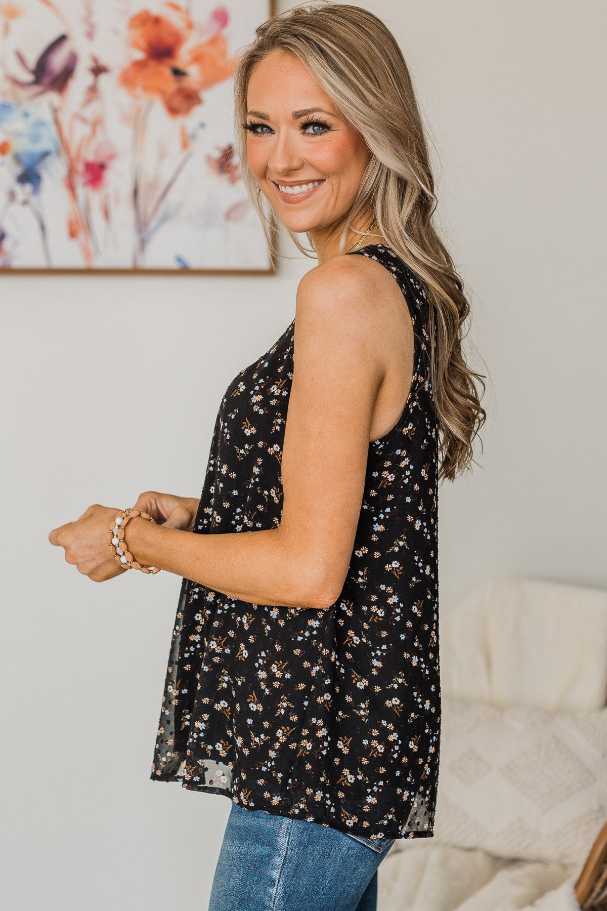 Above All Else Floral Tank Top- Black