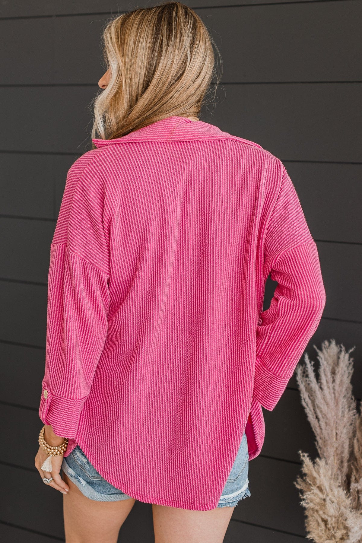 Feeling Bold Ribbed Shirt Jacket- Hot Pink