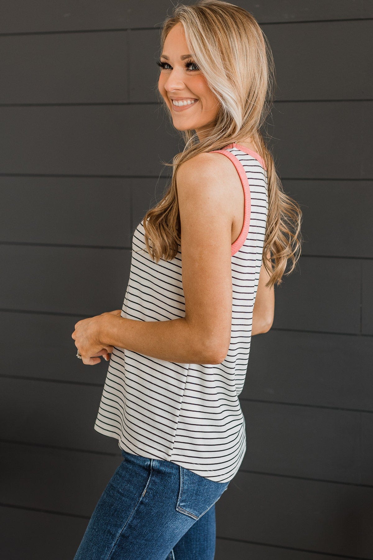 Just The Right Time Tank Top- Ivory & Coral