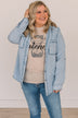 In The Meantime Button Up Chambray Top- Light Denim