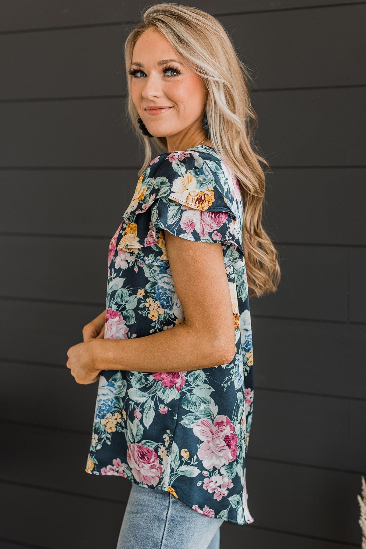 Wonderful Ways Floral Top- Navy