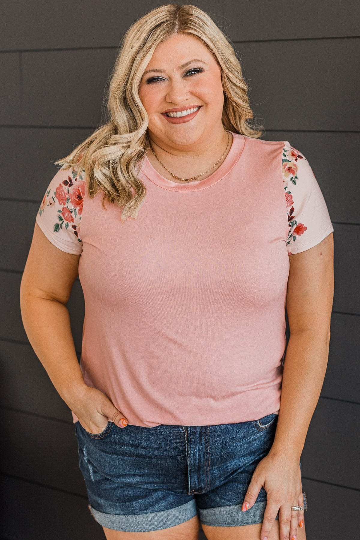 Delight My Heart Floral Sleeve Top- Blush