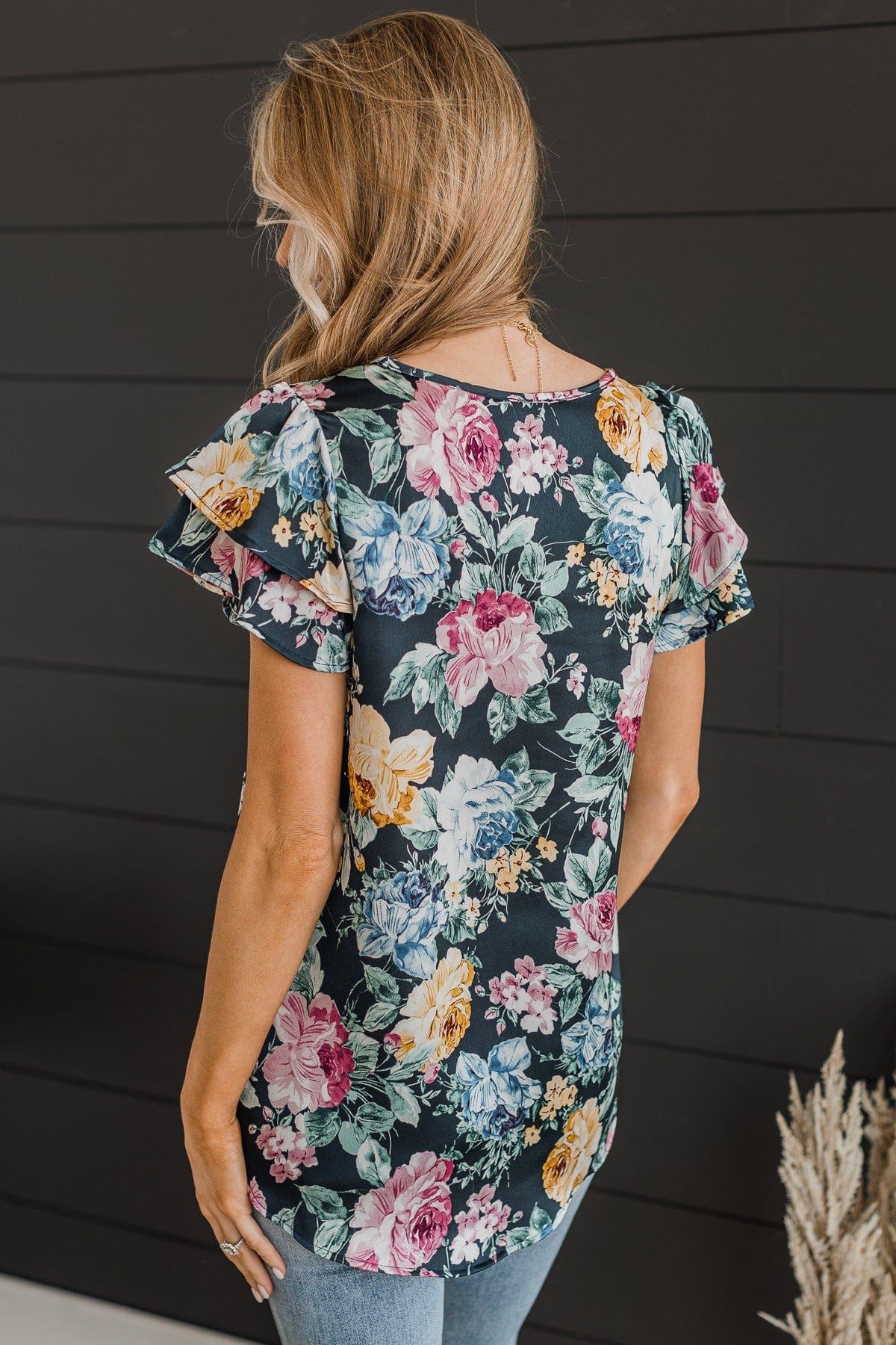 Wonderful Ways Floral Top- Navy