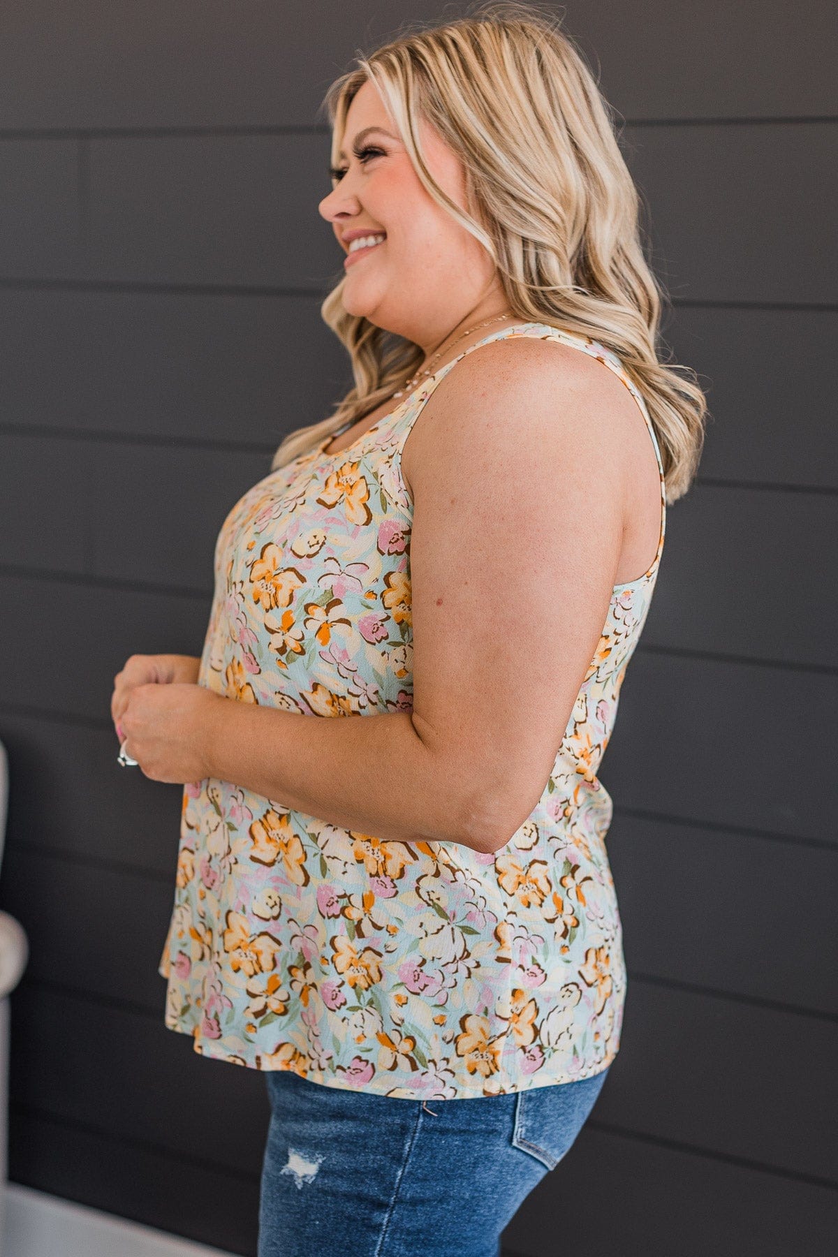 Found My Way Floral Tank Top- Light Blue