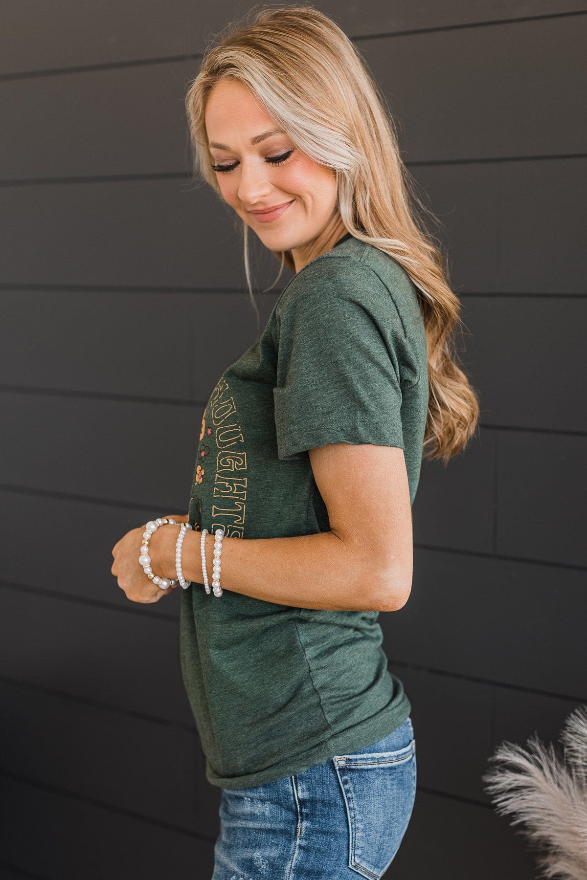"Grow Positive Thoughts" Graphic Tee- Forest Green