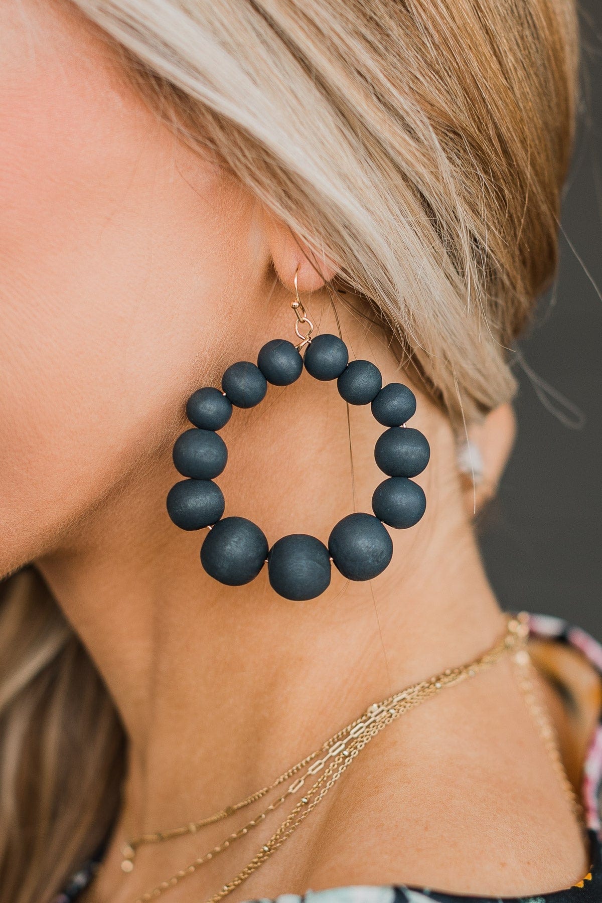 Main Attraction Hoop Earrings- Dark Navy