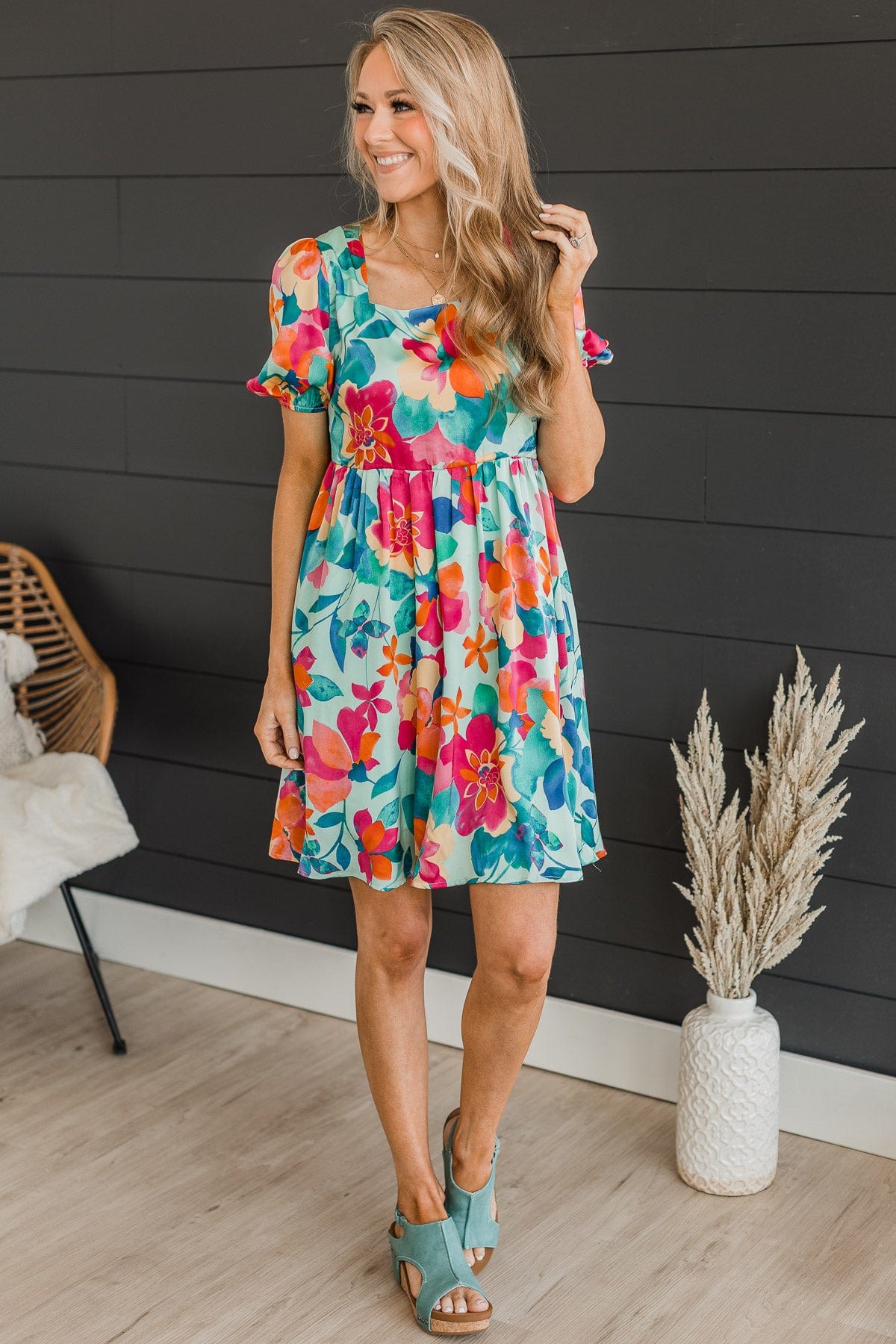 Simply Adored Floral Dress- Mint Simply Adored Floral Dress- Mint