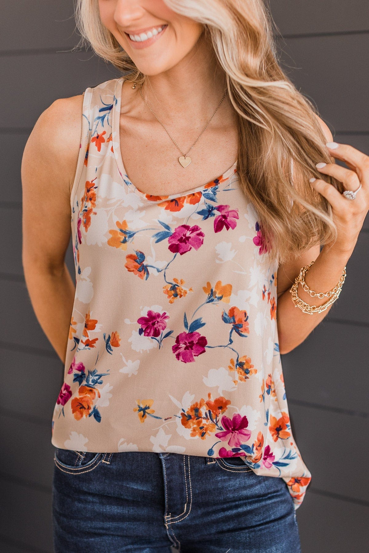 Make It Look Easy Floral Tank Top- Sand