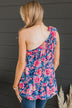 Fond Memories One-Shoulder Tank Top- Navy & Pink