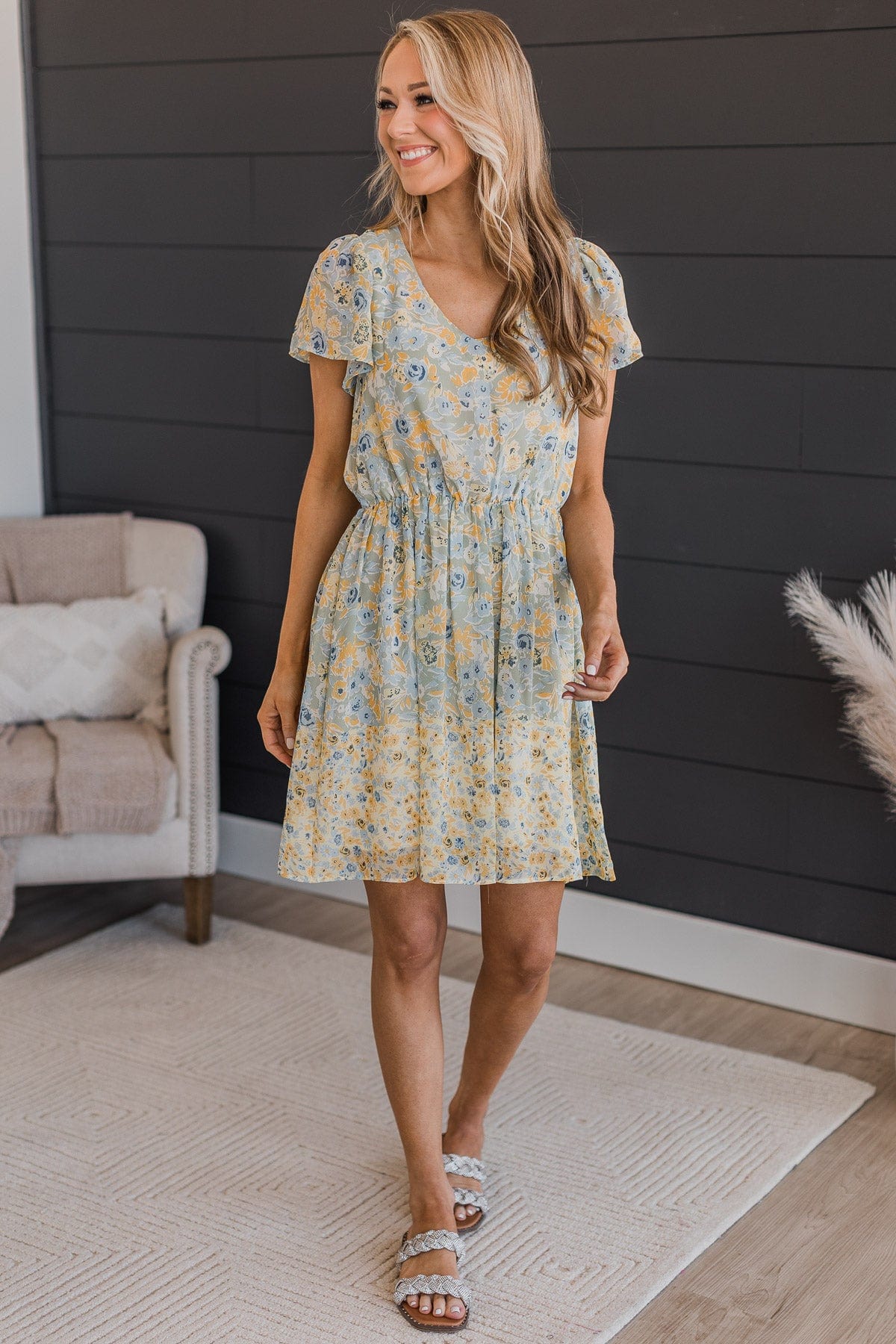 Bring On The Blooms Floral Dress- Sage
