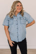 Weekend Adventures Short Sleeve Chambray Top- Light Denim