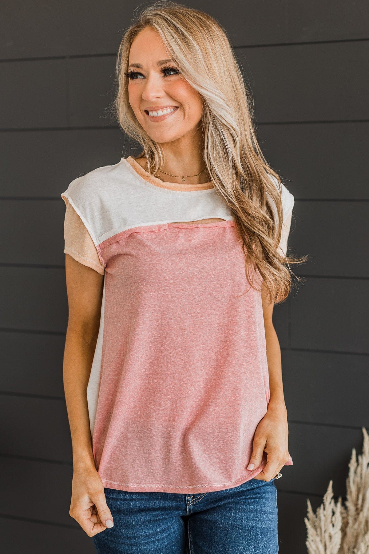 Meet Me Halfway Knit Top- Ivory & Pink