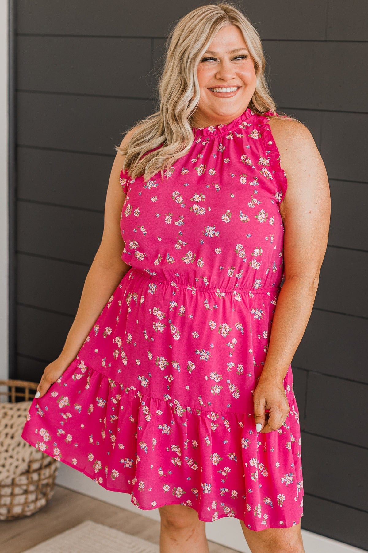 Beautiful Sights Floral Dress- Bright Pink Beautiful Sights Floral Dress- Bright Pink