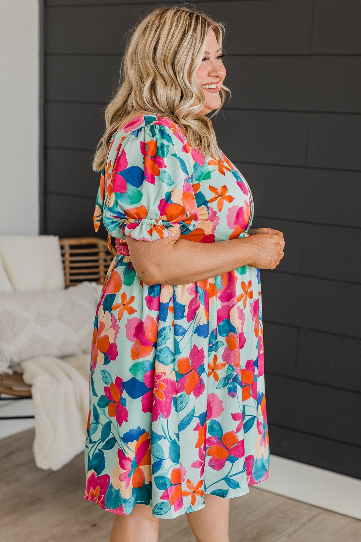 Simply Adored Floral Dress- Mint