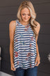 Got A Feeling Floral & Stripe Tank Top- Ivory & Navy