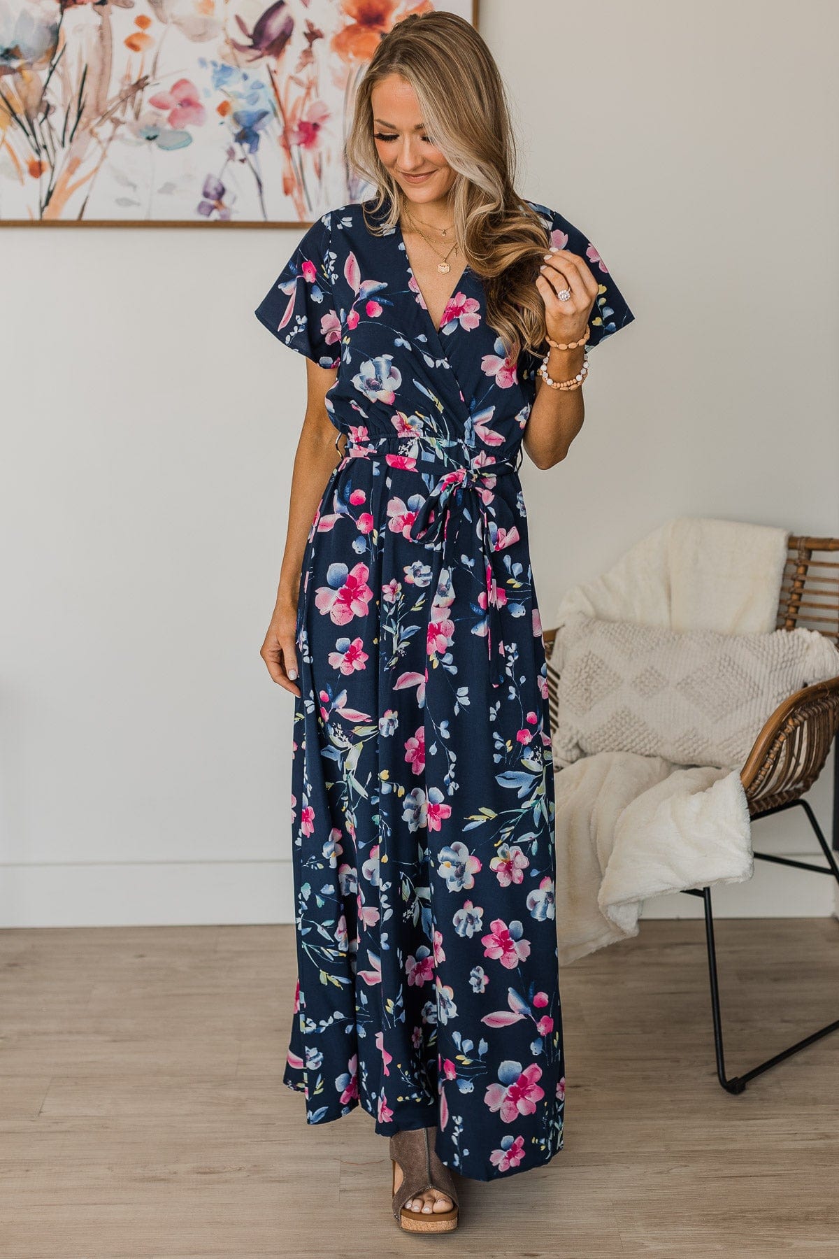 Floral Flair Maxi Dress- Navy Floral Flair Maxi Dress- Navy