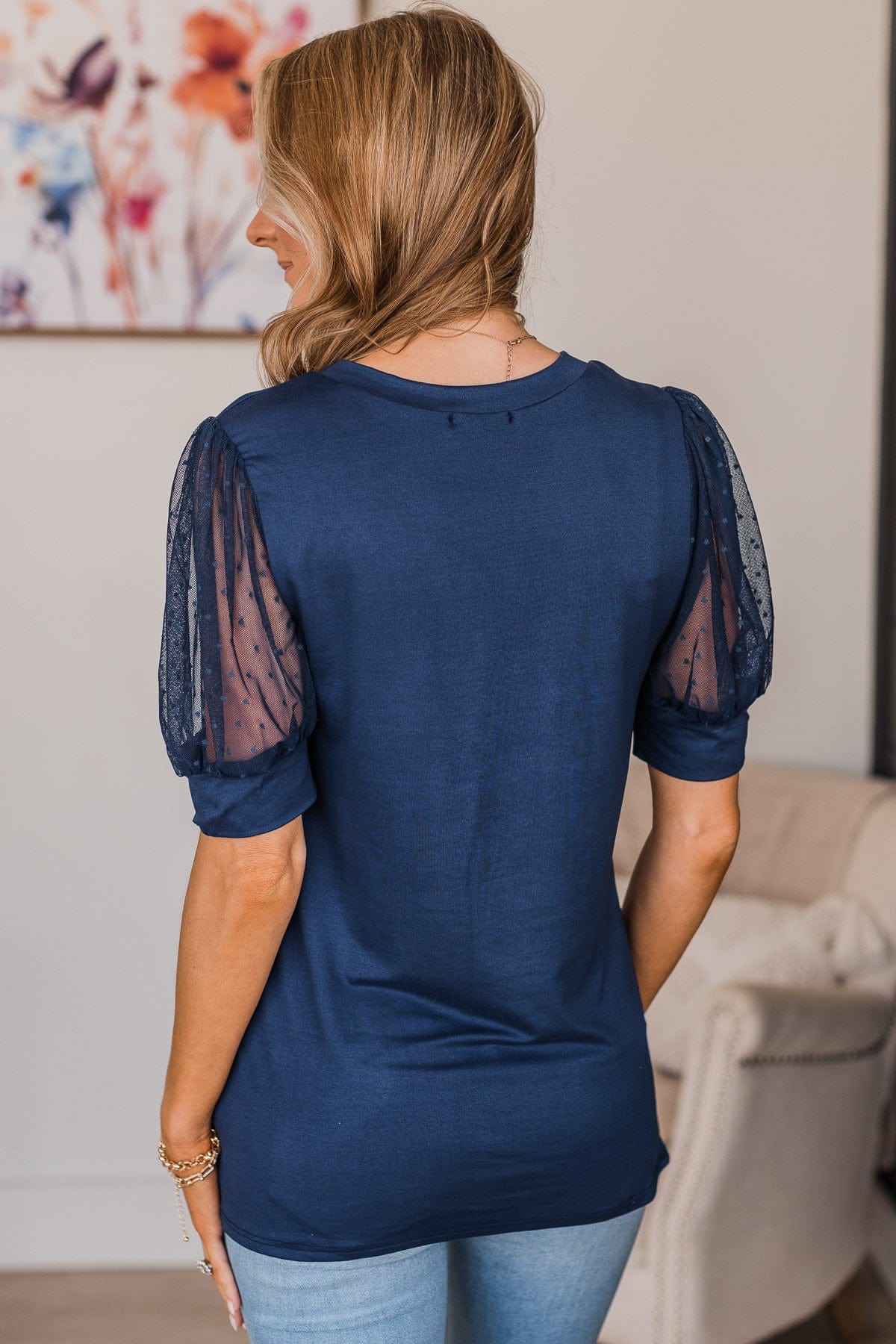 Sweet Success Puff Sleeve Top- Navy