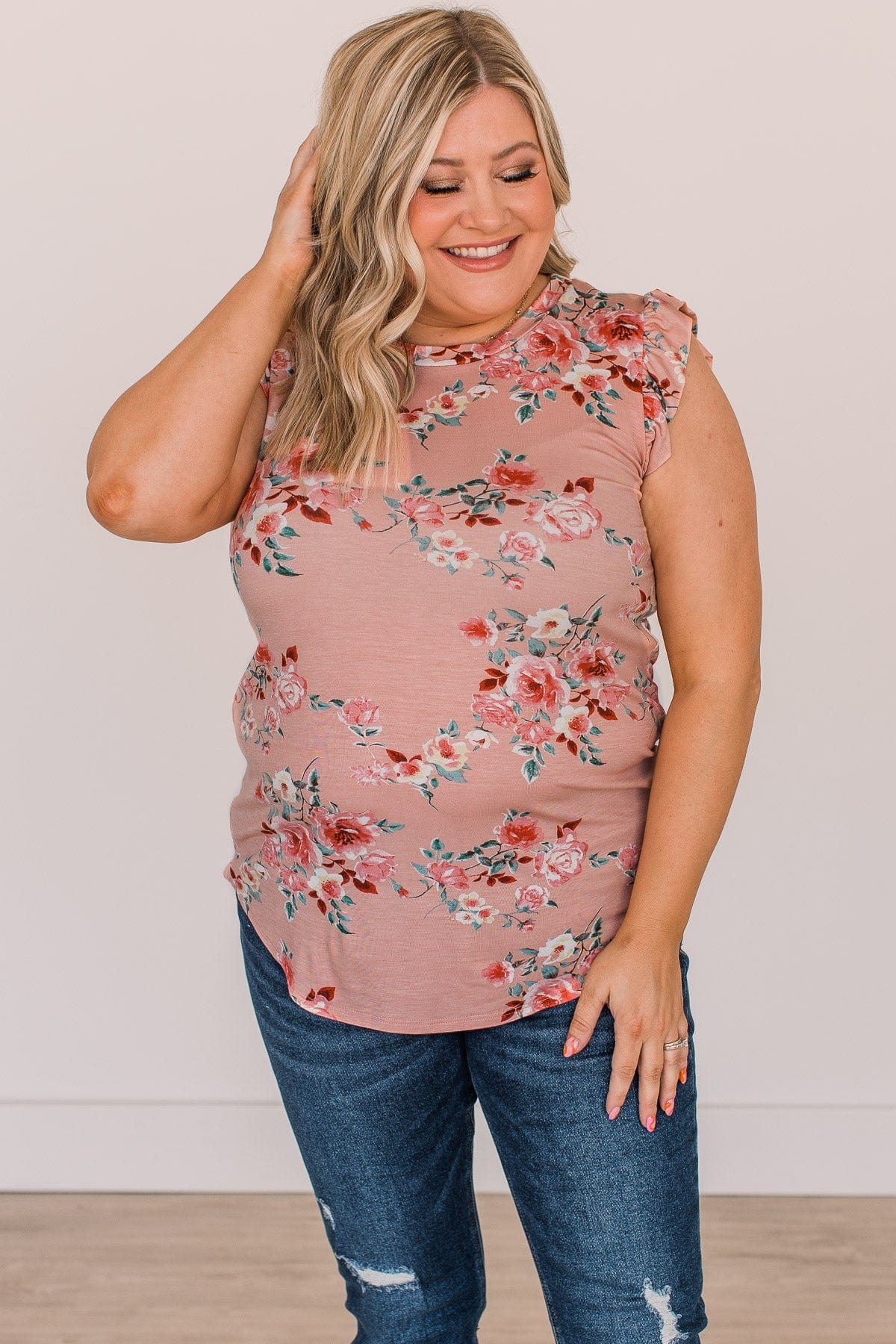 Make An Impact Floral Top- Blush