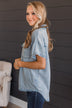 Weekend Adventures Short Sleeve Chambray Top- Light Denim