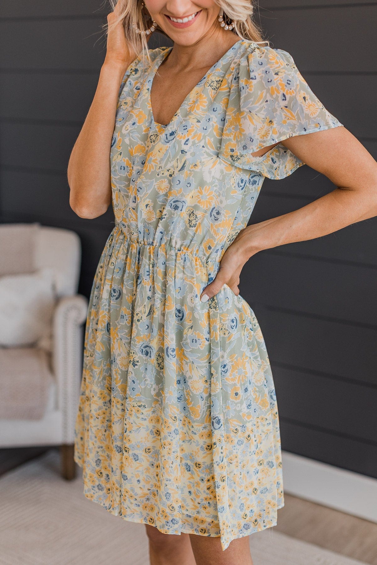 Bring On The Blooms Floral Dress- Sage