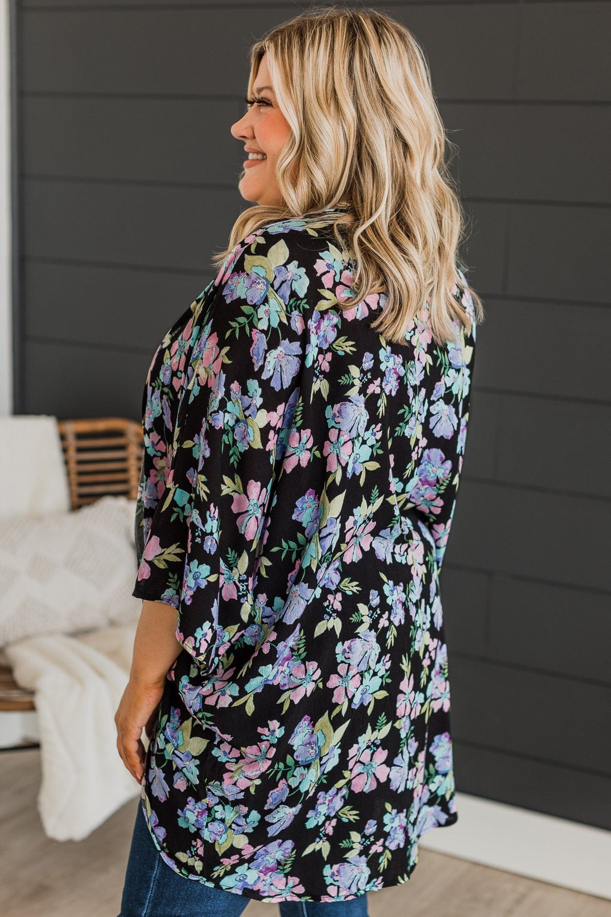 Imagine That Floral Kimono- Black