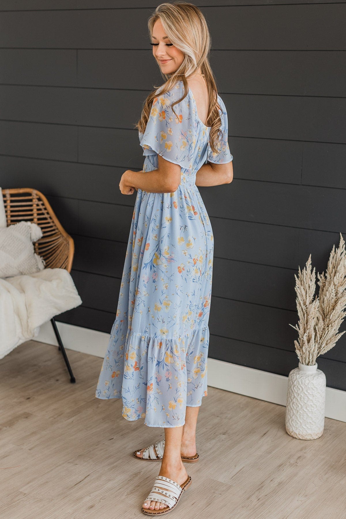 Light blue shop floral midi dress