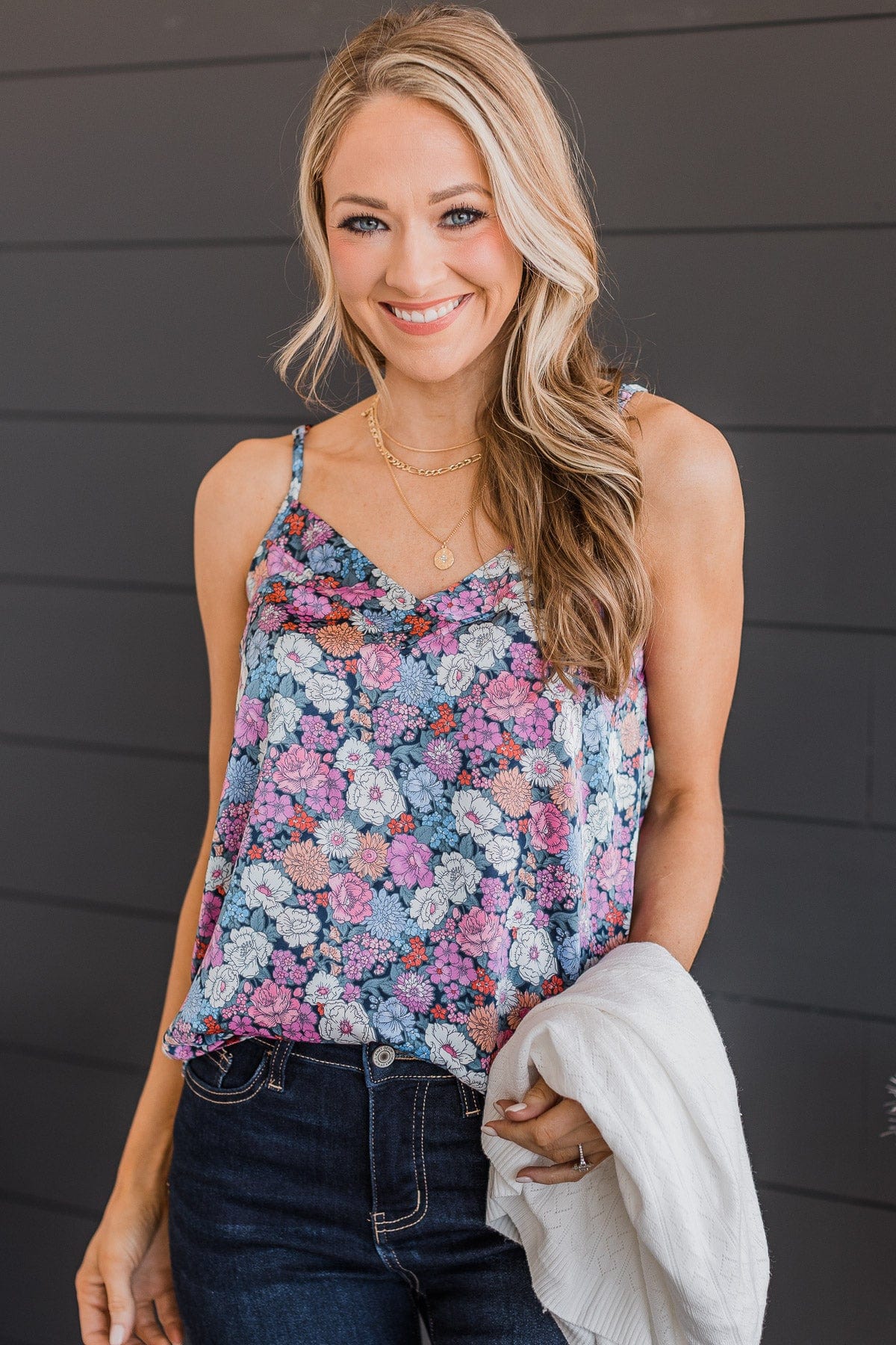 Ready For A Change Floral Tank Top- Navy