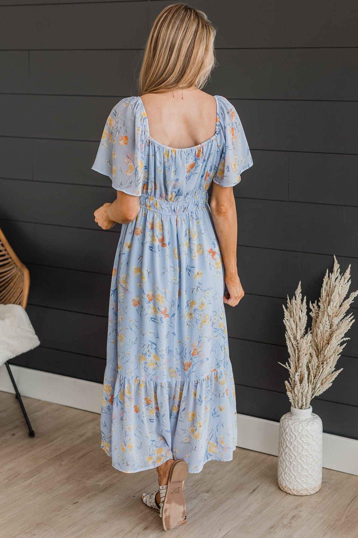Dance It Out Floral Midi Dress- Light Blue