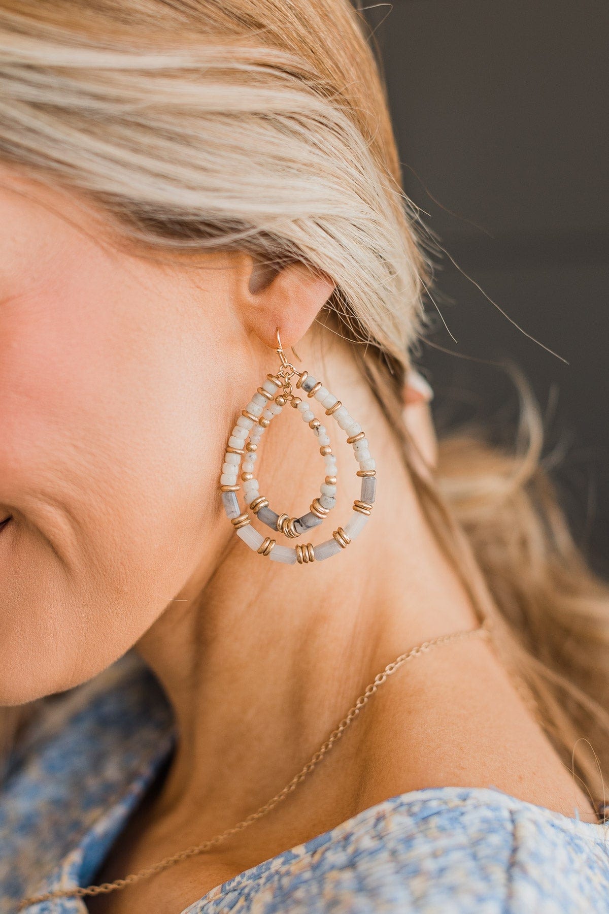 Perfectly Charming Teardrop Earrings- Grey