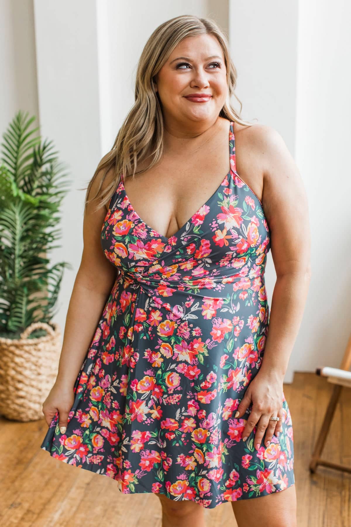 When In Paradise Swim Dress- Charcoal Neon Floral, M | Swimwear | Miller Swim When In Paradise Swim Dress- Charcoal Neon Floral, M | Swimwear | Miller Swim