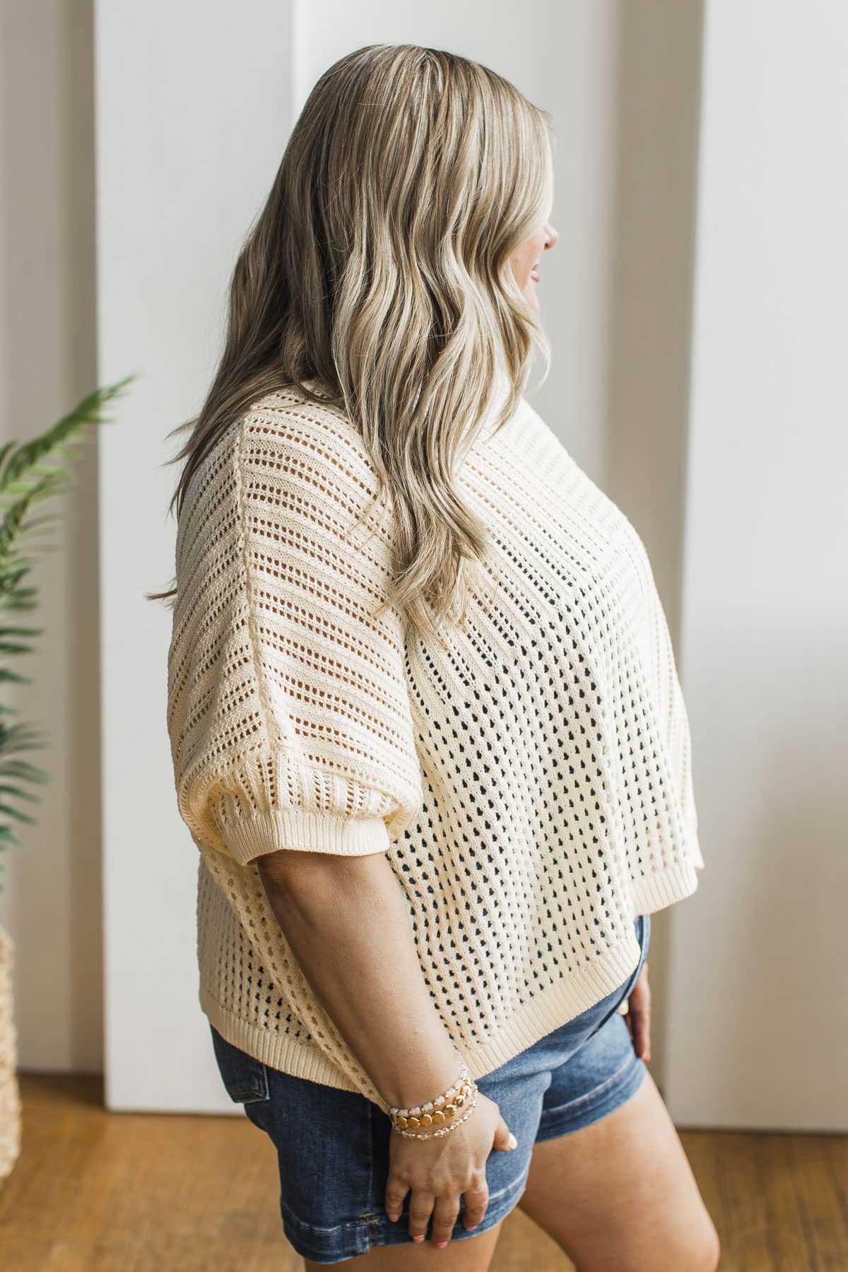 Waiting For Summer Short Sleeve Crochet Knit Top- Cream