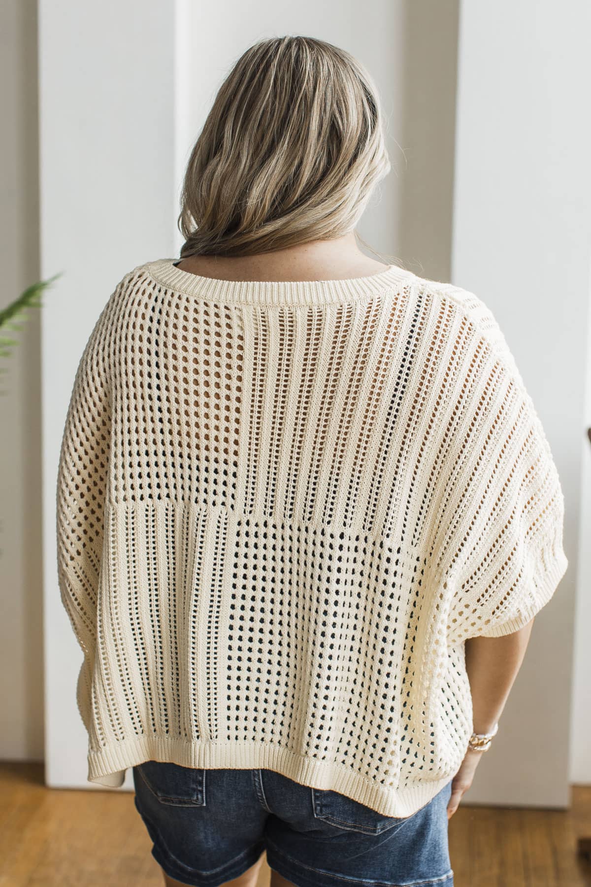 Waiting For Summer Short Sleeve Crochet Knit Top- Cream
