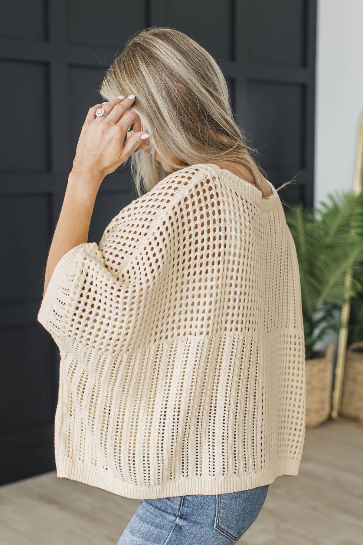 Waiting For Summer Short Sleeve Crochet Knit Top- Cream