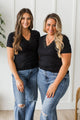 Calm & Confident V-Neck Ribbed Top- Black