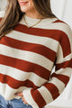 Nautical Breeze Relaxed Striped Sweater- Burnt Sienna