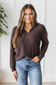Happy Hearts V-Neck Long Sleeve Top- Chocolate Truffle