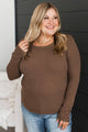 Pretty Darling Ribbed Long Sleeve Top- Brown