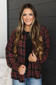 Promises To You Plaid Button Top- Wine