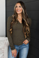 Casual Adventures Long Sleeve Top- Dark Olive