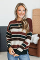 Sounds Like Me Multi-Color Stripe Sweater- Copper & Forest