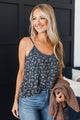 Elegance In Simplicity Floral Tank Top- Navy & Mocha