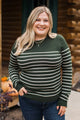 Love Is Calling Striped Sweater- Forest Green