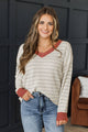 Better Days Ahead V-Neck Striped Sweater- Ivory & Orange Vermillion