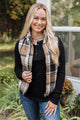 For You Always Plaid Puffer Vest- Black & Tan
