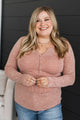 Laugh More Long Sleeve Ribbed Top- Dusty Peach