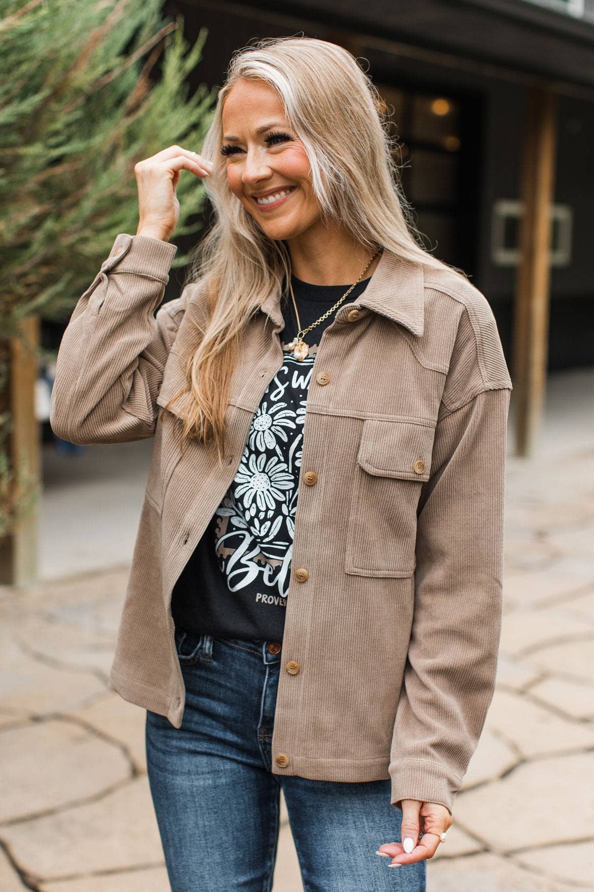 Autumn Romance Button Up Corduroy Jacket- Mocha