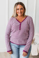 Simple Charm Striped Knit Top- Mulberry