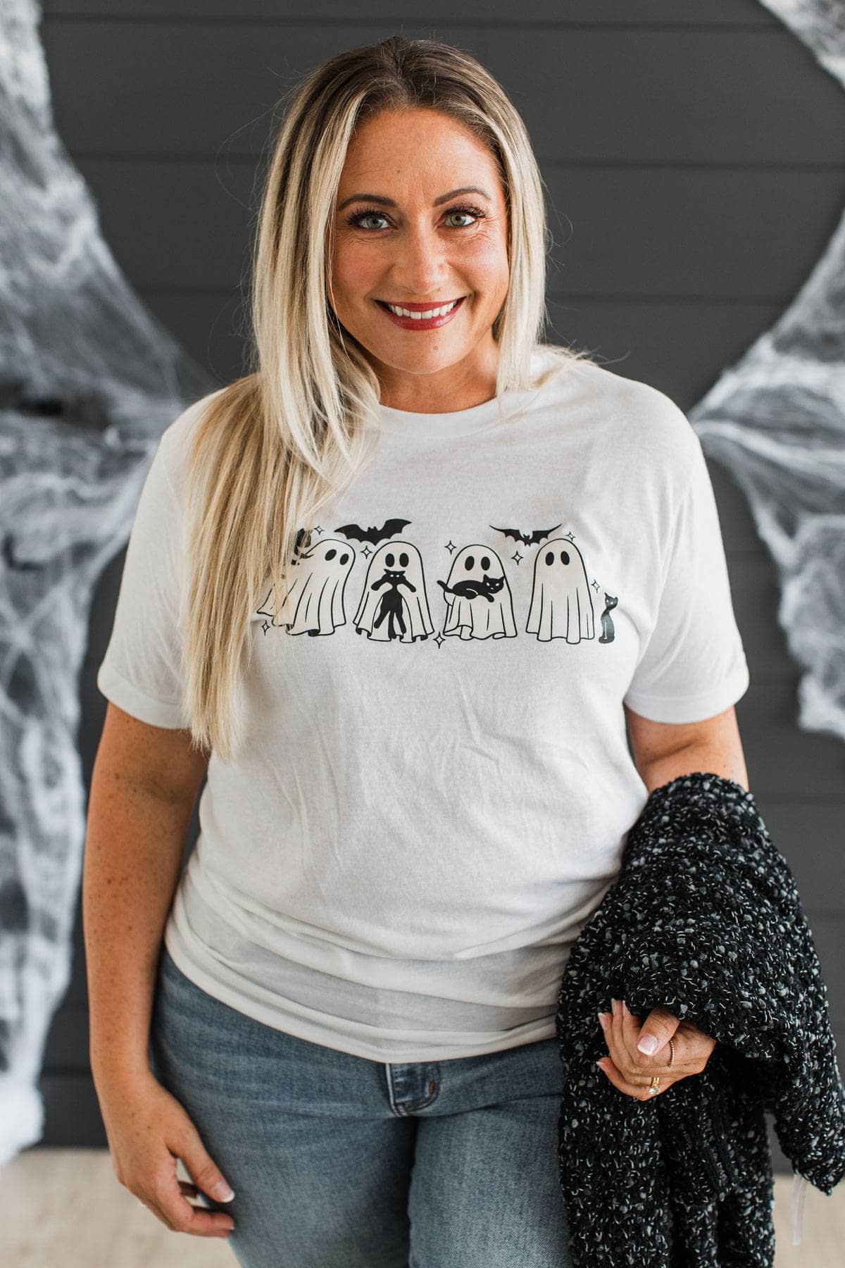 Ghost Vibes Only Crew Neck Graphic Tee- White