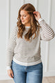 Trusting The Process Striped Pullover Top- Ivory & Plum