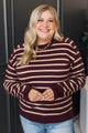 Great Memories Striped Knit Sweater- Dark Plum